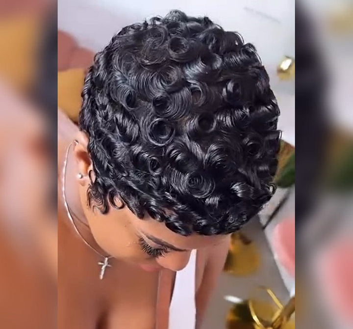 AILUXY Perruque Pixie Finger Wave fabriquée à la machine