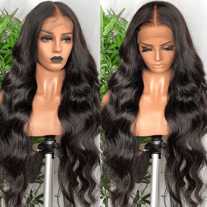 AILUXY 13x6 Lace Frontal Body Wave Longue Noir Perruque 100% Cheveux Humains NEW