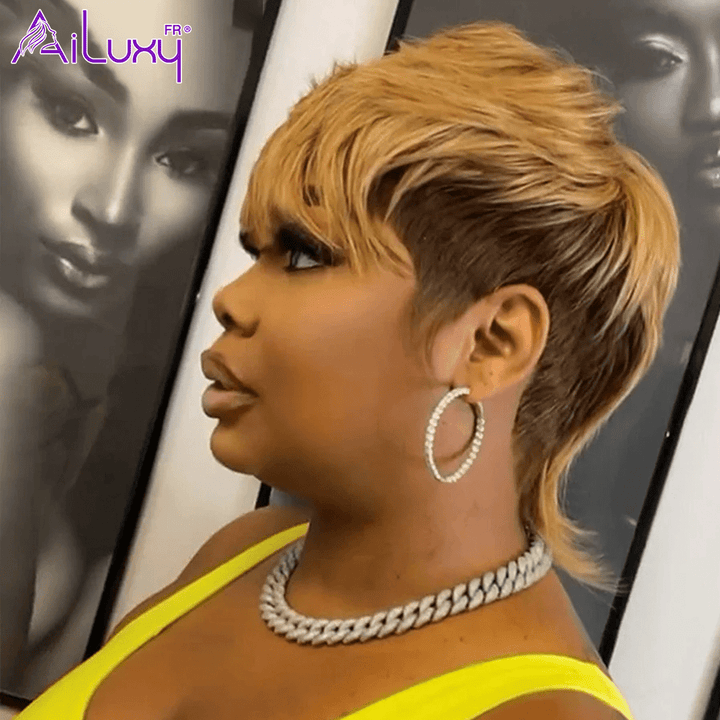 AILUXY Perruque courte avec coupe Pixie personnalisée