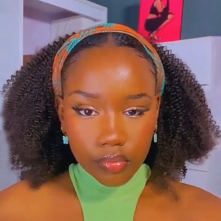 AILUXY Perruque Bandeau Bouclé Noir Bob Perruque 100% Cheveux Humains 2.0