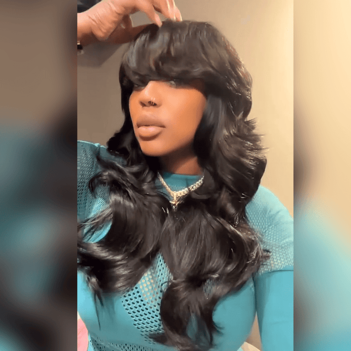 AILUXY Perruque Bob Perruque Avec Frange 100% Cheveux Humains 18pouces