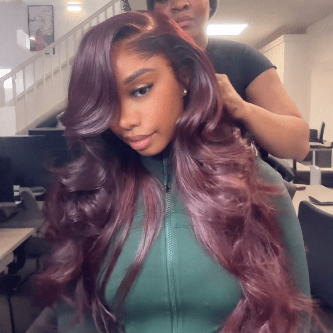 AILUXY 13x4 Lace Frontal 99J Bourgogne Body Wave Longue Perruque 100% Cheveux Humains 2.0