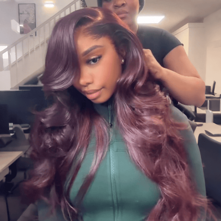 AILUXY 13x4 Lace Frontal 99J Bourgogne Body Wave Longue Perruque 100% Cheveux Humains 2.0