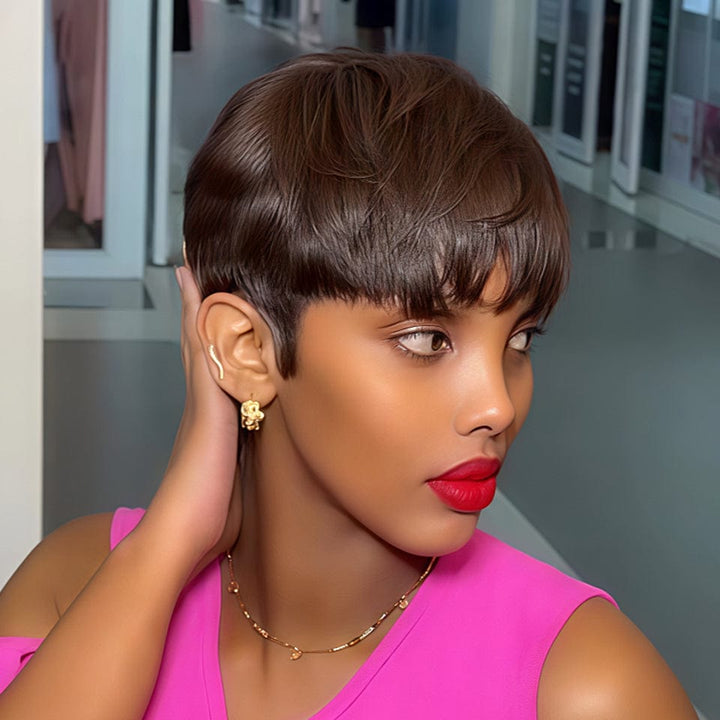 AILUXY Perruque personnalisée avancée Pixie brun