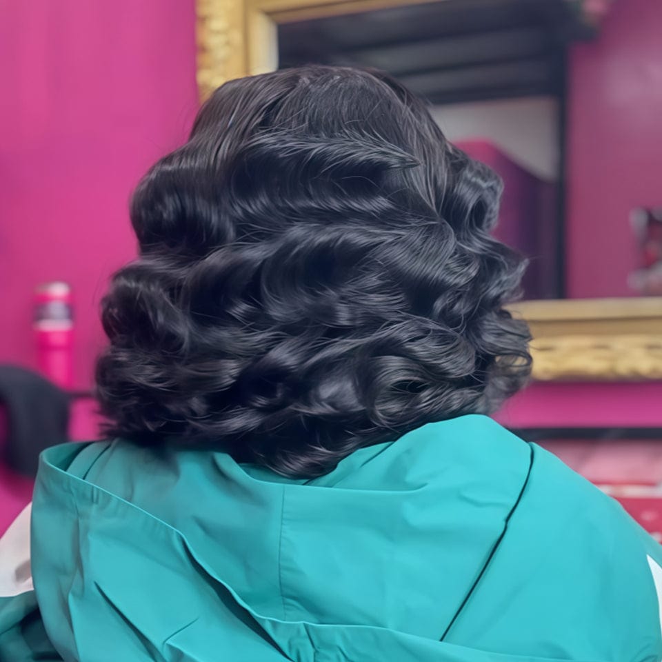 AILUXY 4x4 Lace Closure Perruque loose Wave Noir Courte Bob Perrruque 200% densité 100% cheveux humains
