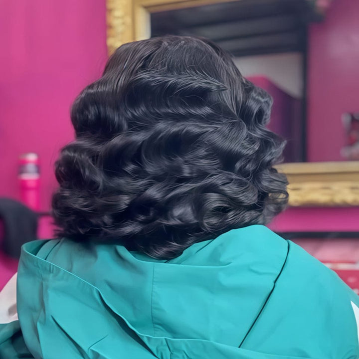 AILUXY 4x4 Lace Closure Perruque loose Wave Noir Courte Bob Perrruque 200% densité 100% cheveux humains