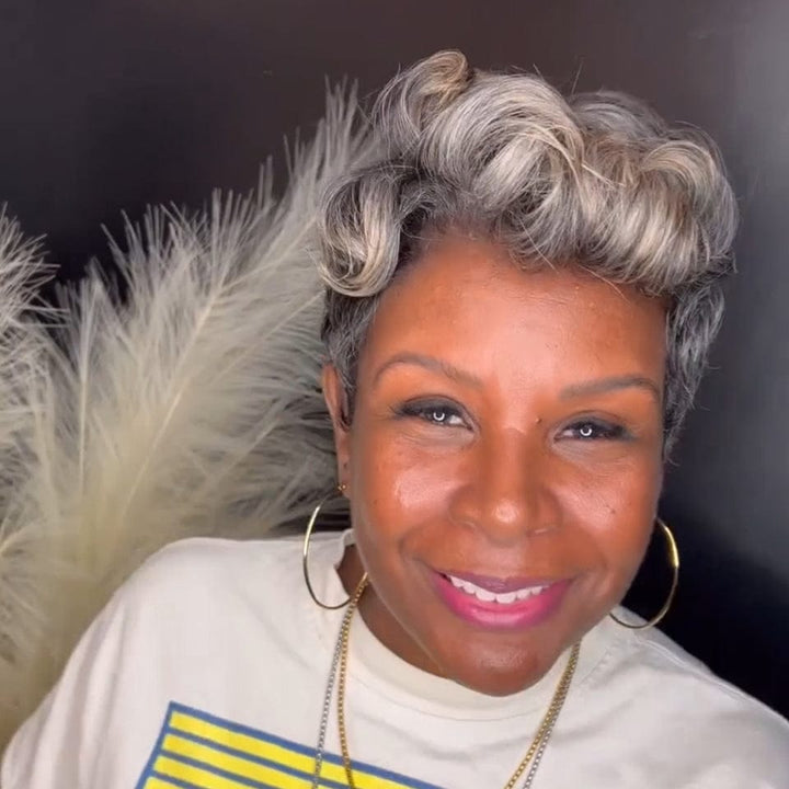 Ailuxy perruque lace 13x4 Perruque courte Boucle grise personnalisée