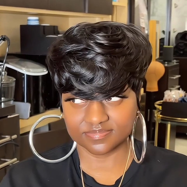 AILUXY perruque courte et mignonne à coupe pixie Noir