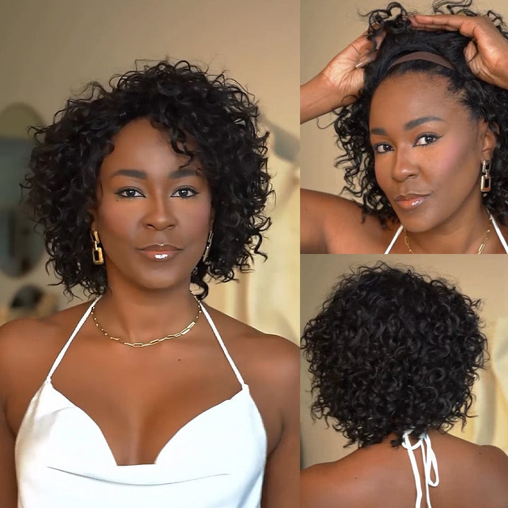 AILUXY Perruque entièrement fabriquée à la machine BOB 14 pouces bouclée avec frange droite, style polyvalent