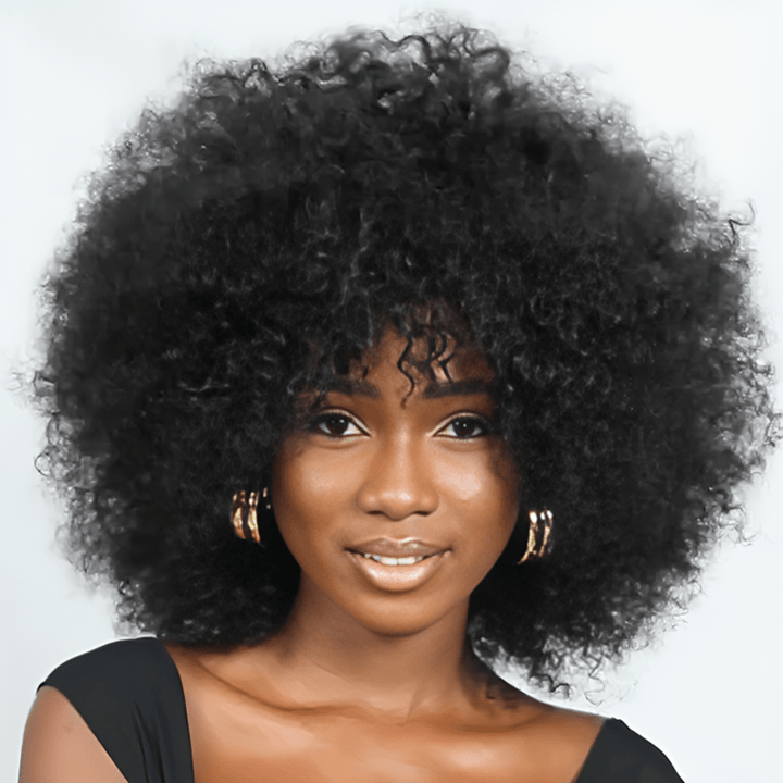 AILUXY Afro Curl Noir Courte Perruque 100% Cheveux Humains 2.0 Style afro chic