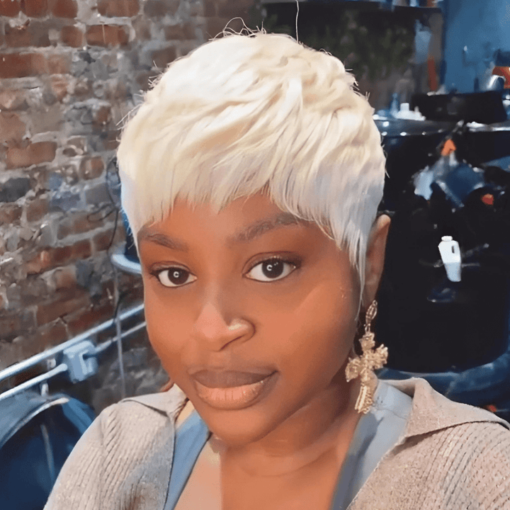 AILUXY Perruques afro courtes Pixie dorée légères aérées faciles à poser sans colle