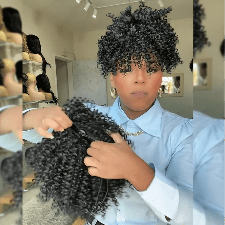 AILUXY Queue de cheval avec frange (Pas une Perruque) ponytail with bangs Identique à la vidéo