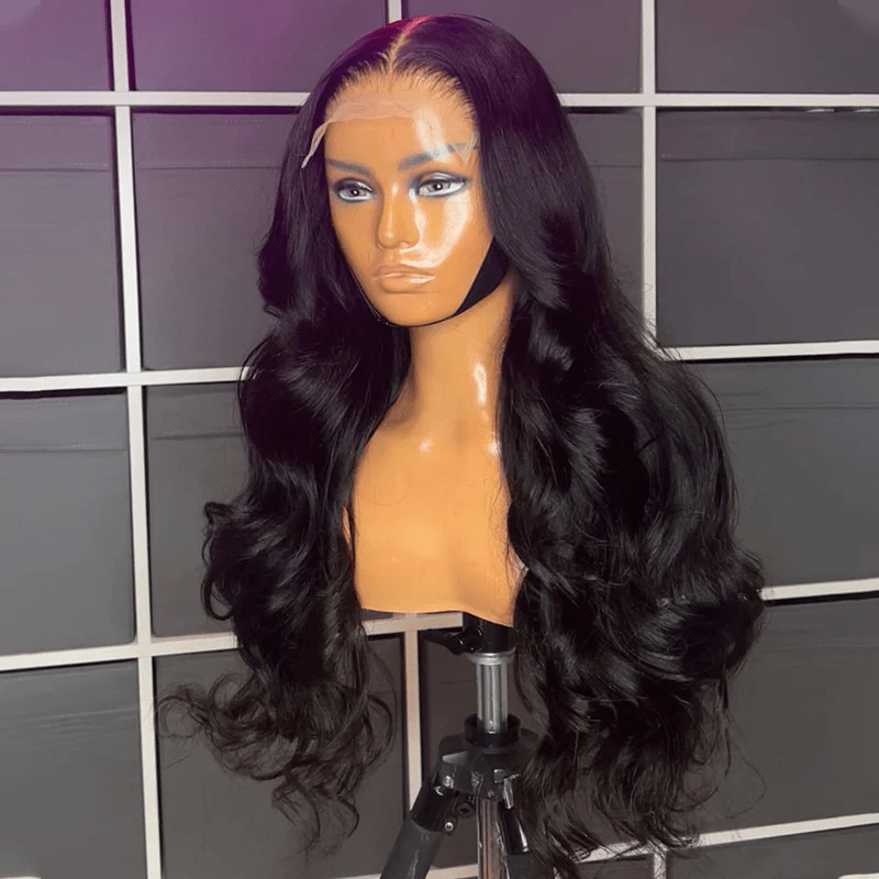 AILUXY 13x6 Lace Frontal Body Wave Longue Noir Perruque 100% Cheveux Humains NEW