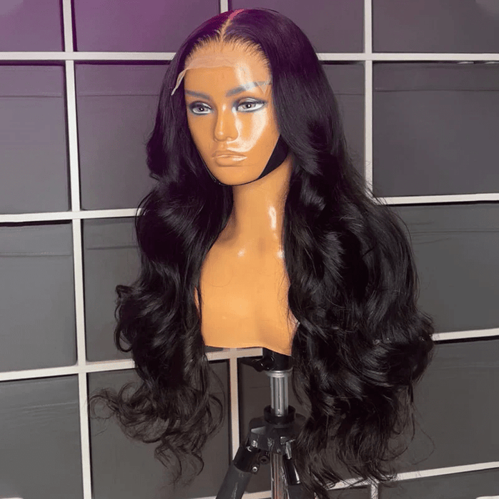 AILUXY 13x6 Lace Frontal Body Wave Longue Noir Perruque 100% Cheveux Humains NEW