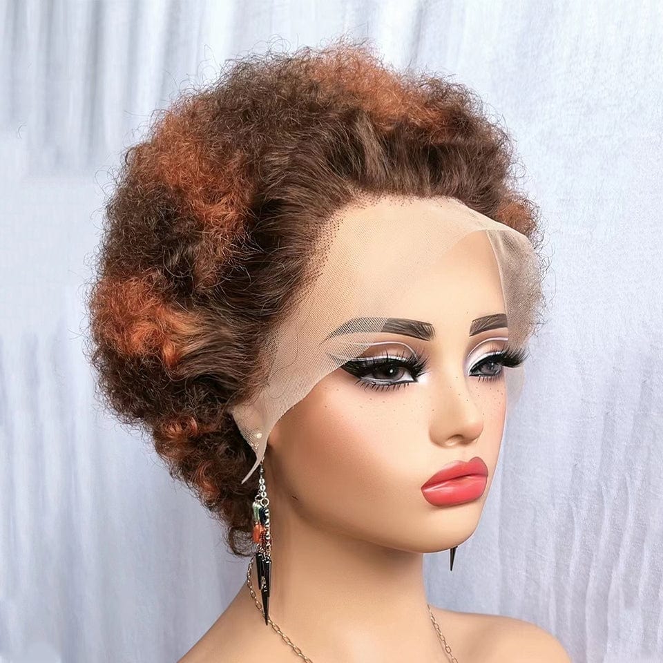 Perruque afro-africaine en dentelle frontale, cheveux naturels, pelucheux, bouclés, chenille, couverture de cheveux courts