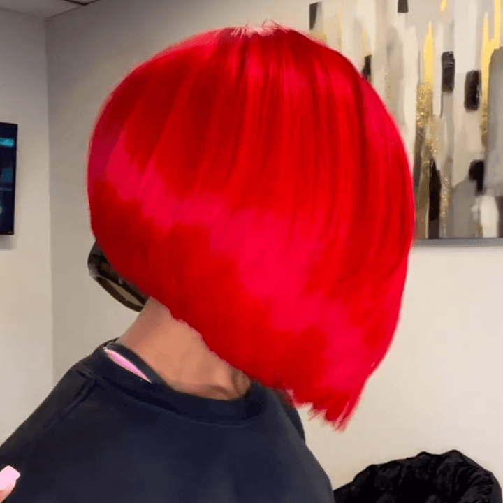 AILUXY 4x4 lace rouge court Perruque 100% Cheveux Humains comme sur la vidéo 3 - 4 jours reçus+Un beau cadeau