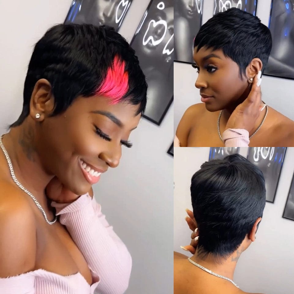 AILUXY Courte Noir Perruque 100% Cheveux Humains comme sur la vidéo