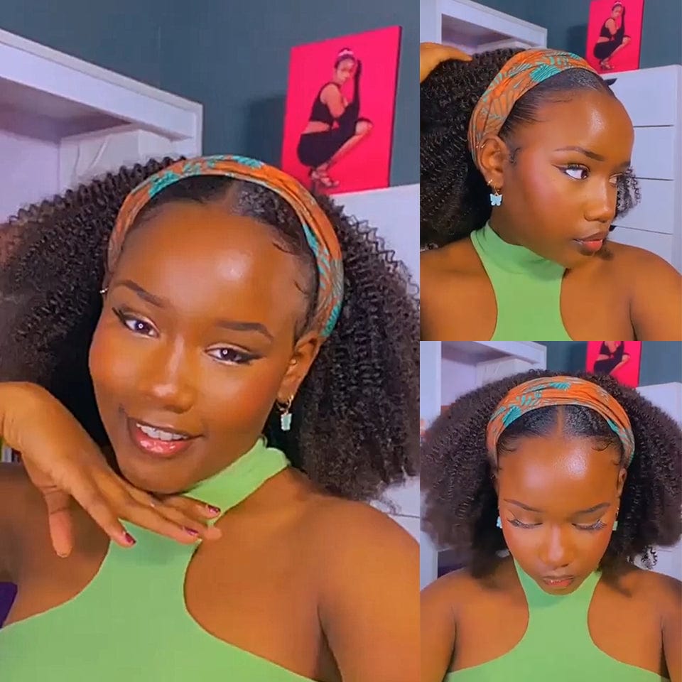 AILUXY Perruque Bandeau Bouclé Noir Bob Perruque 100% Cheveux Humains 2.0