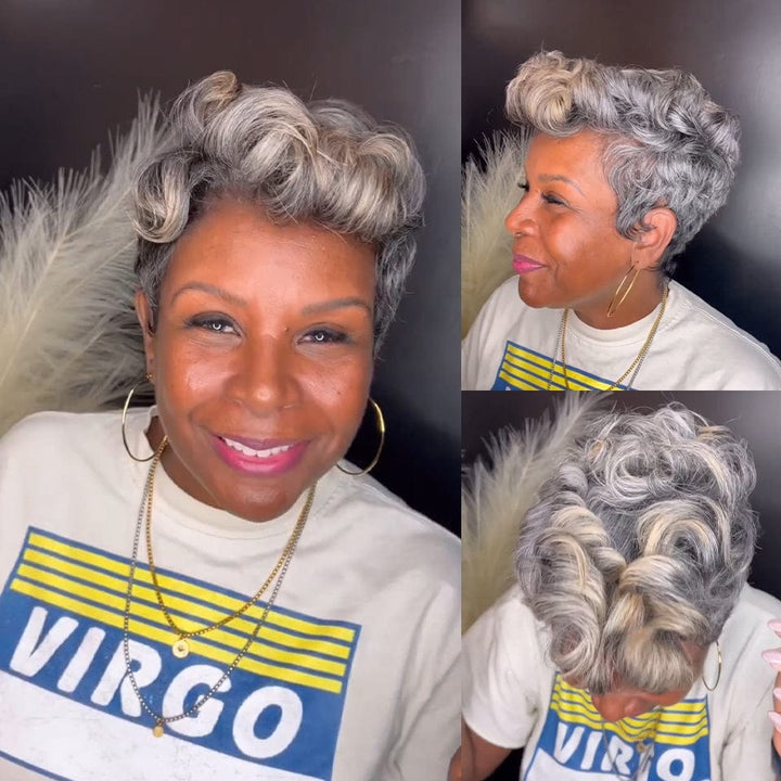 Ailuxy perruque lace 13x4 Perruque courte Boucle grise personnalisée