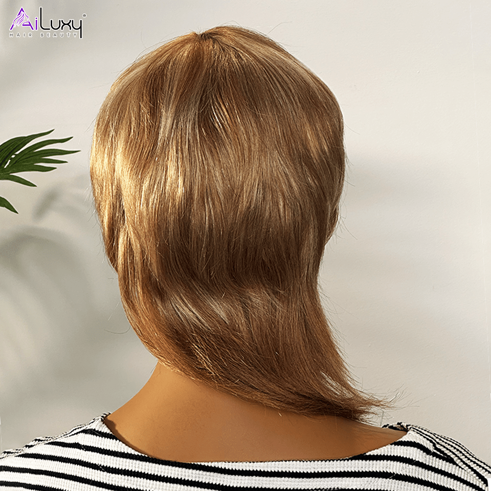 AILUXY Perruque Mullet Glueless Élégante Blond et Brun