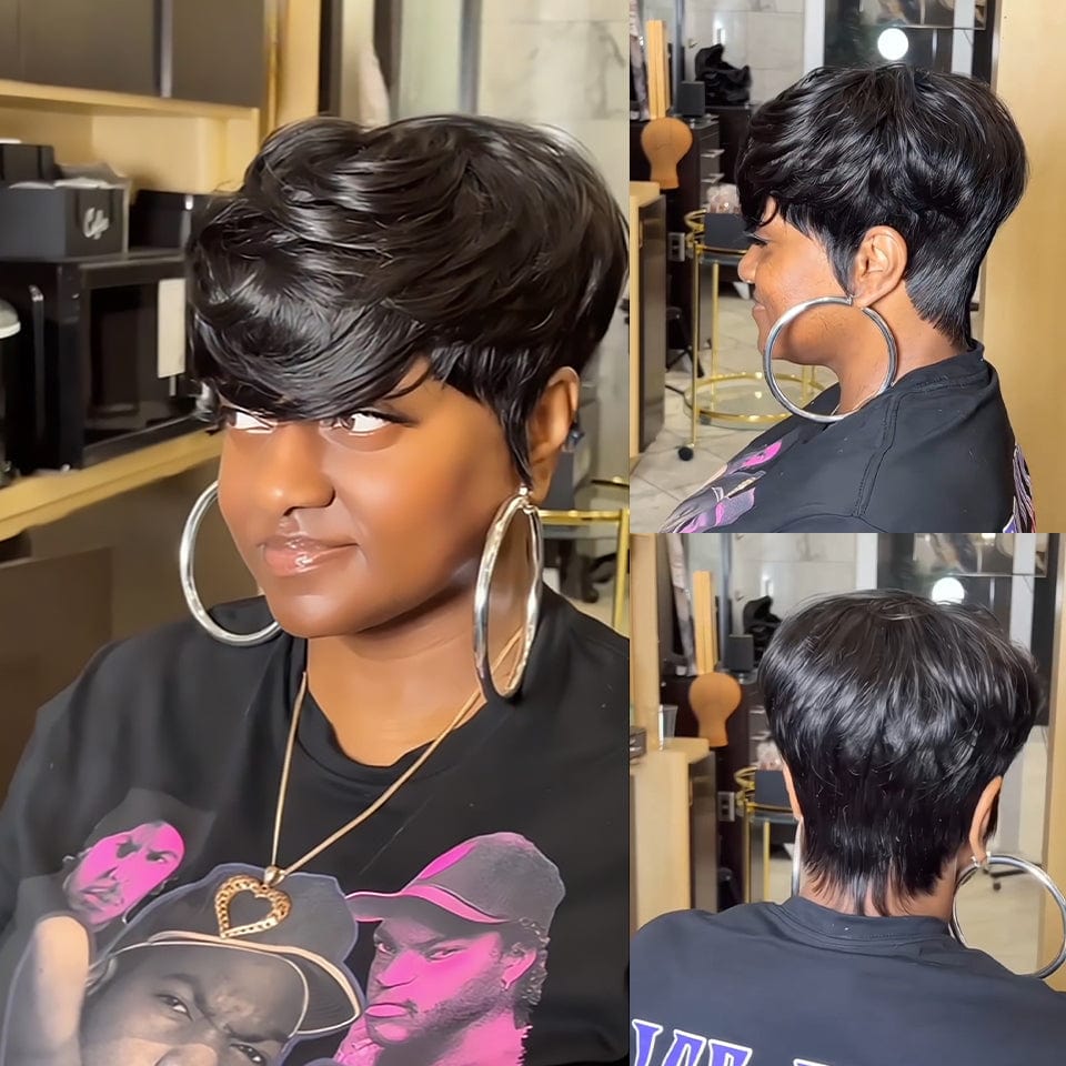 AILUXY perruque courte et mignonne à coupe pixie Noir