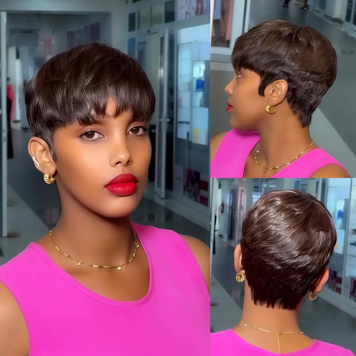 AILUXY Perruque personnalisée avancée Pixie brun