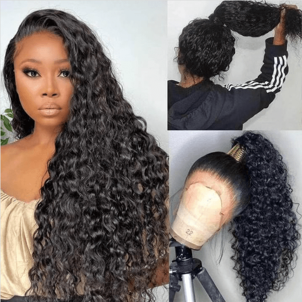 AILUXY 360 Lace Frontal Perruque Bouclée Longue Couleur Naturelle 100% cheveux humains comme sur la vidéo 2 - 3 jours reçus+Un beau cadeau