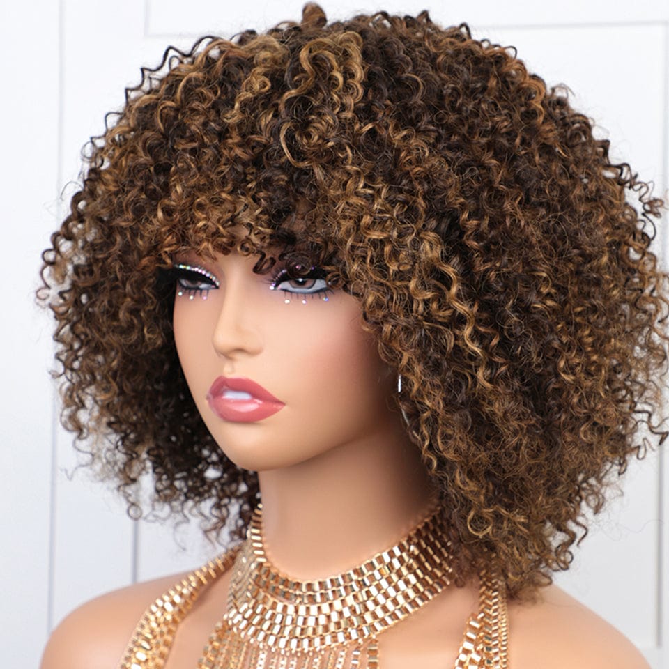 AILUXYhair Curly P4-27 Courte Perruque 100% Cheveux Humains 200% densité 100% cheveux humains