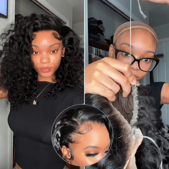 AILUXY 360 Lace Frontal Perruque Bouclée Longue Couleur Naturelle 100% cheveux humains