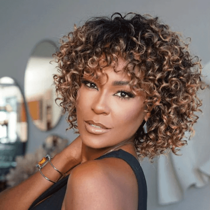 Ailuxy Glueless Couleur Blond Foncé Doré Ombré Perruque Sans Colle Bouclé Bob