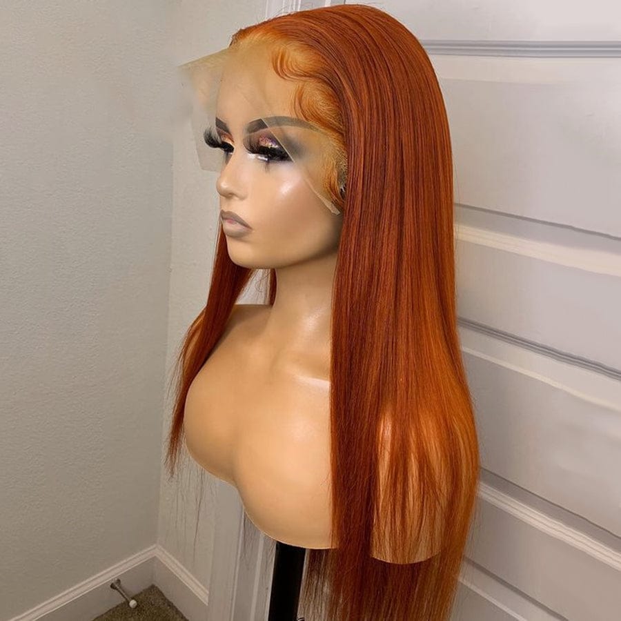 Ailuxy 13x4 Lace Frontal Roux Lisse Longue Perruque 100% Cheveux Humains