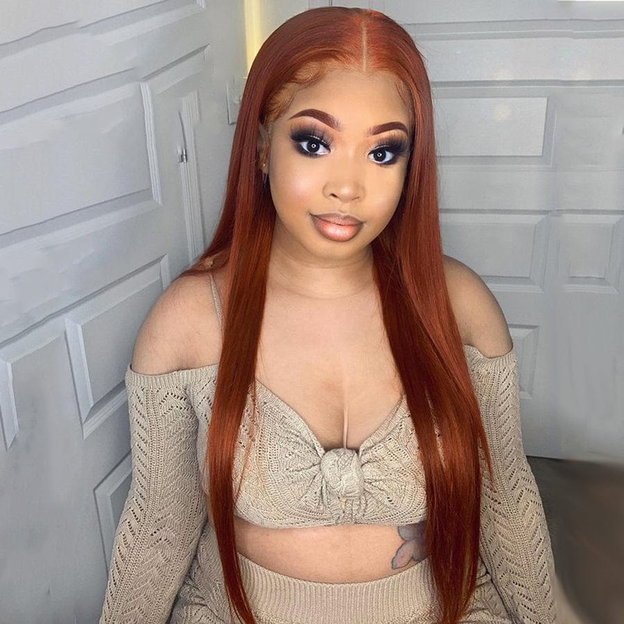 Ailuxy 13x4 Lace Frontal Roux Lisse Longue Perruque 100% Cheveux Humains