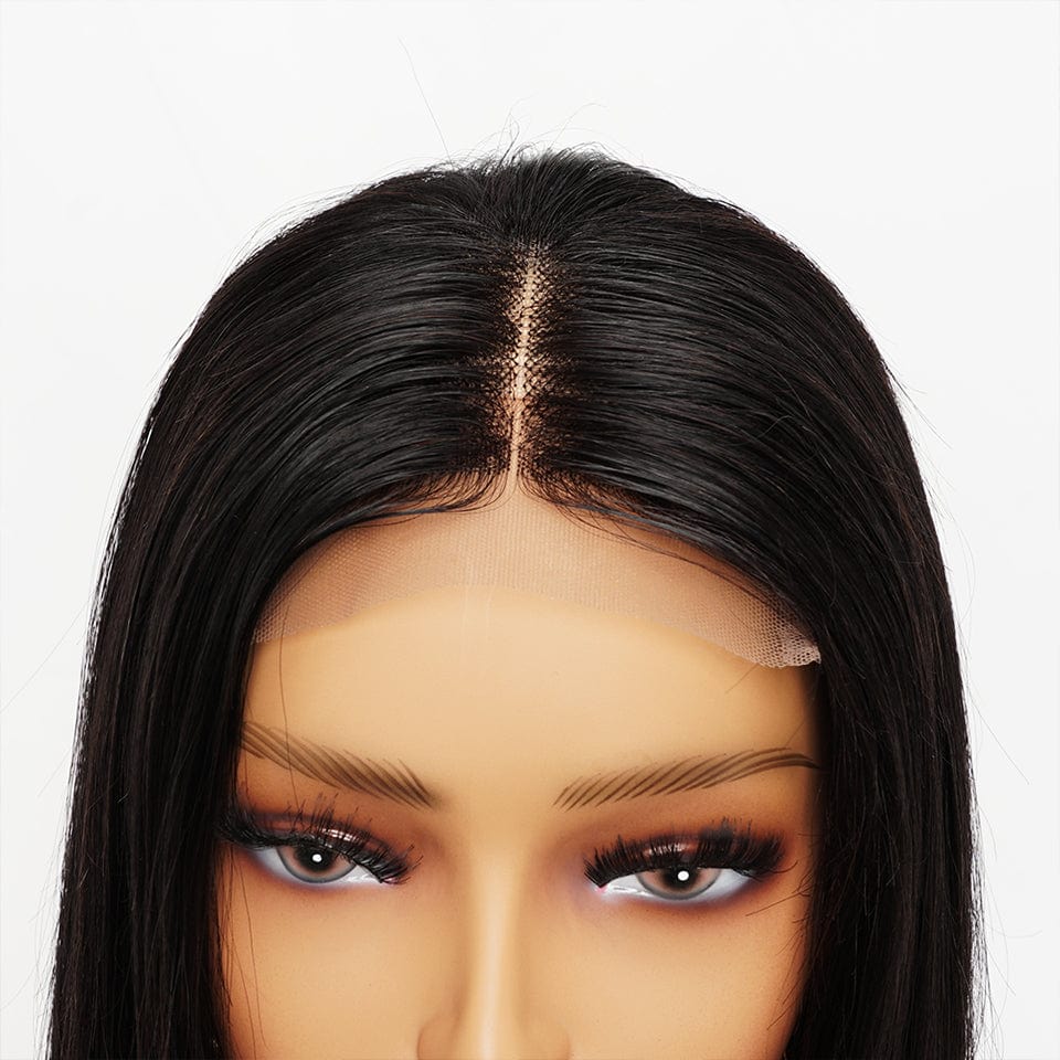 AILUXYhair 4x4 Lace Closure Perruque Longue Lisse Noir 100% Cheveux Humains