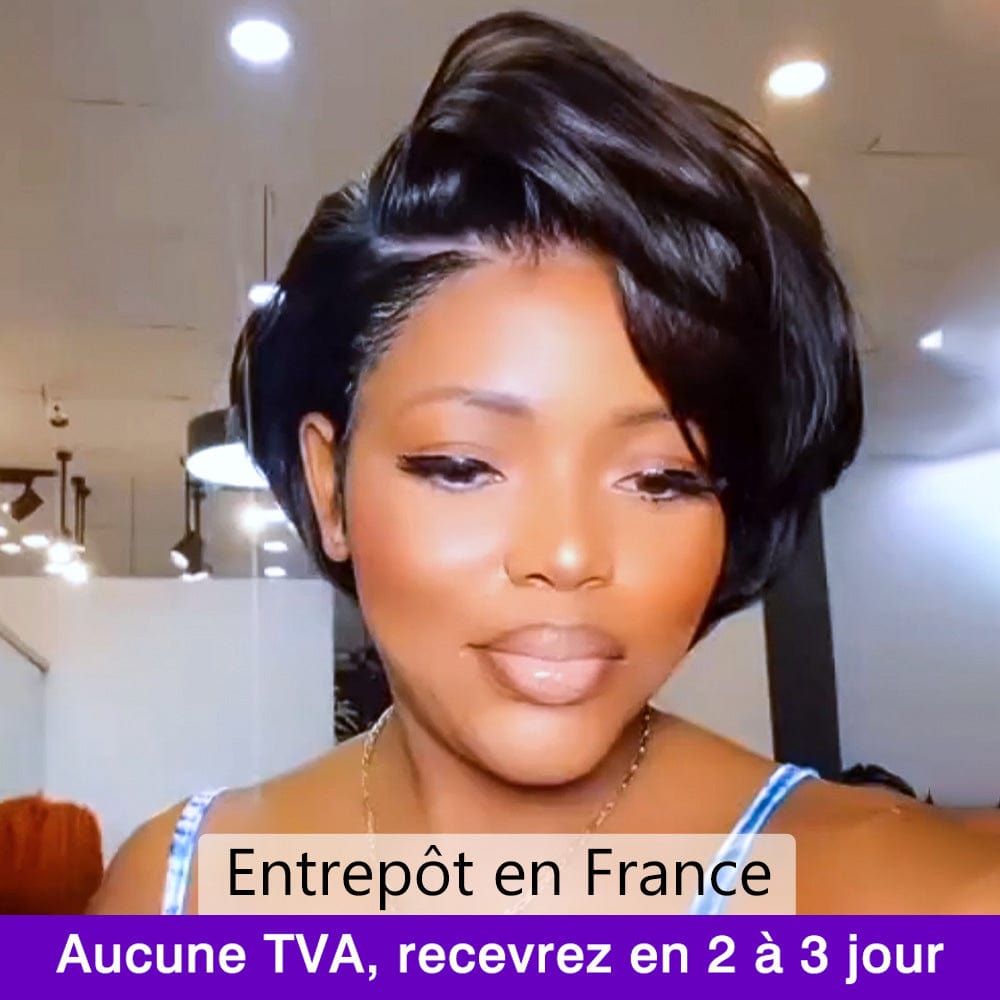AILUXY Perruque courte Pixie Cut 13X4 à demi-dentelle avec fermeture 3.0