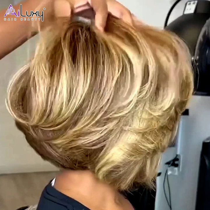 (Dernier Prix)AILUXY 13x4 Lace frontal  identique à l'image Courte Perruque 100% Cheveux Humains