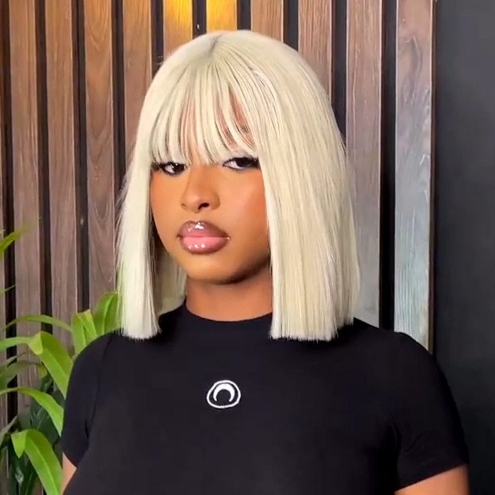 AILUXY Perruque Bob Blonde avec Frange - Confection Machine Style Chic 2.0