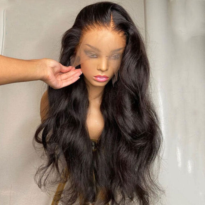 AILUXY 13x6 Lace Frontal Body Wave Longue Noir Perruque 100% Cheveux Humains NEW