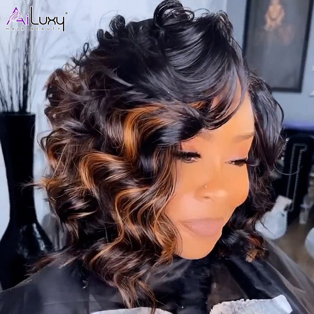 AILUXY 13x4 Lace Frontal Perruque Wave Longue Perruque 200% Densité 100% Cheveux Humains
