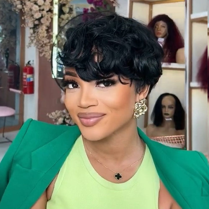 AILUXY Courte 5x5 Lace frontal Noir Châtain Bob Perruque  comme sur la vidéo 2 - 3 jours reçus+Un beau cadeau (Copy)