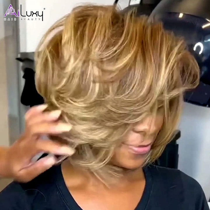 (Dernier Prix)AILUXY 13x4 Lace frontal  identique à l'image Courte Perruque 100% Cheveux Humains