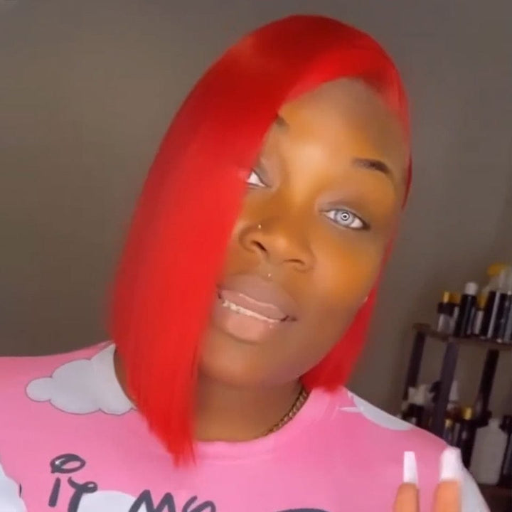 AILUXY 4x4 lace rouge court Perruque 100% Cheveux Humains comme sur la vidéo 3 - 4 jours reçus+Un beau cadeau