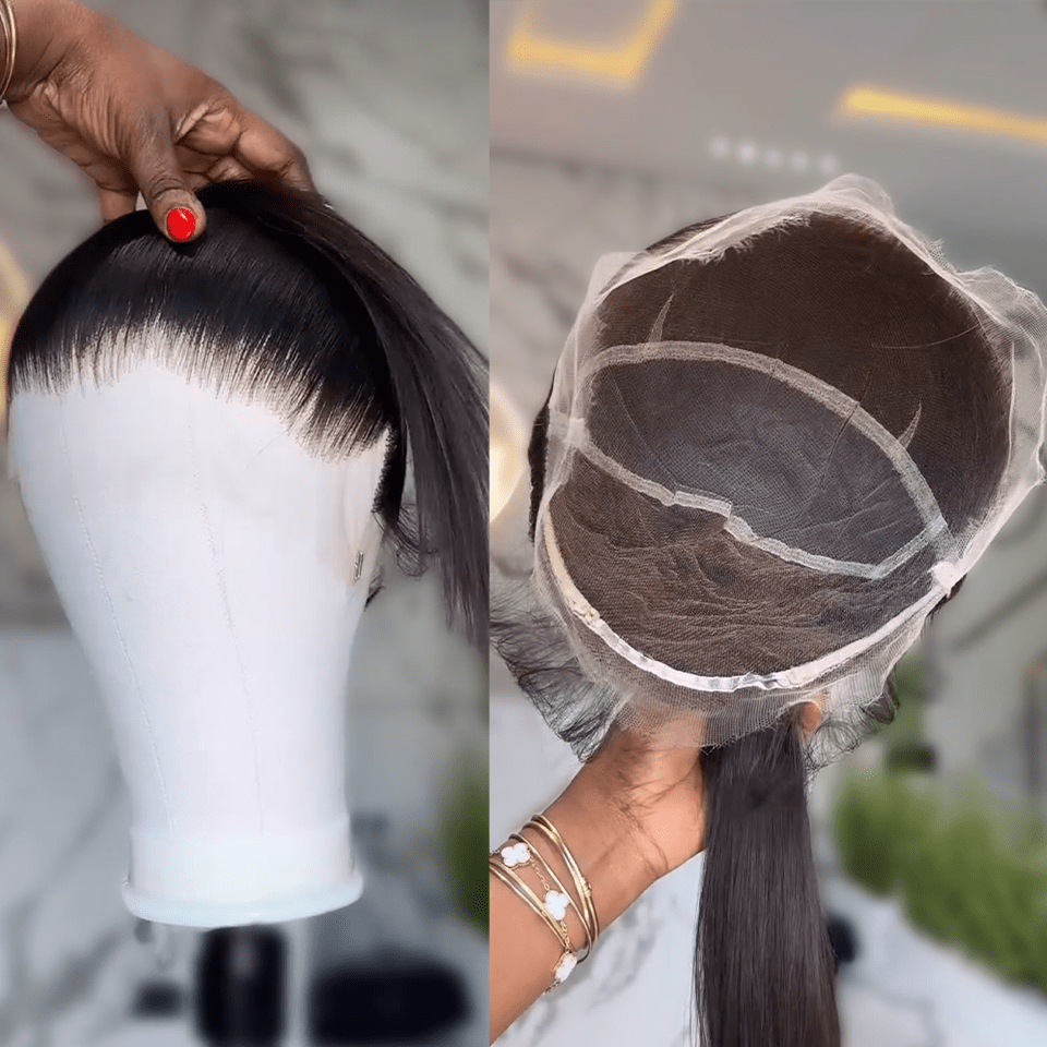 AILUXY 360 Lace Frontal Perruque Lisse Longue Noir 100% cheveux humains comme sur la vidéo 2 - 3 jours reçus+Un beau cadeau