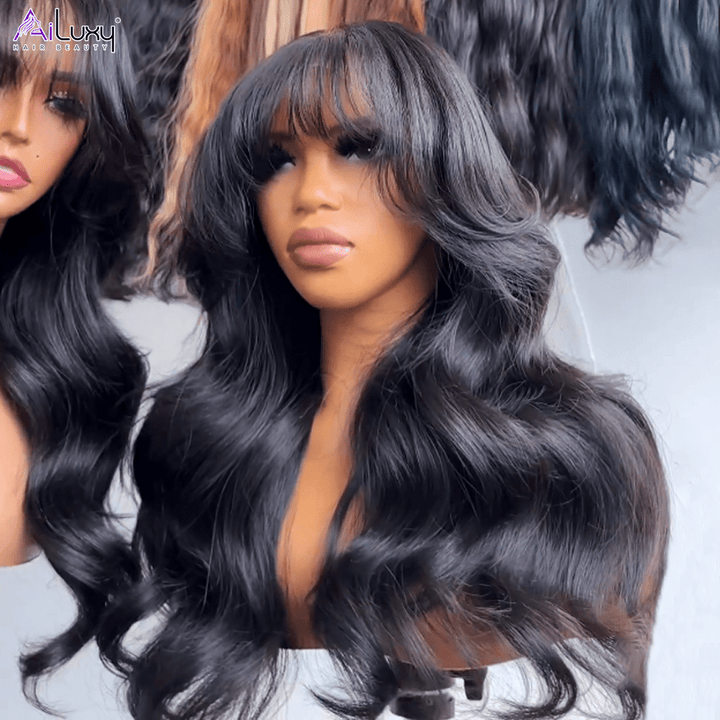 AILUXYl Body Wave Longue Noir Perruque 200% densité  100% Cheveux Humains Je voudrais comme sur la vidéo
