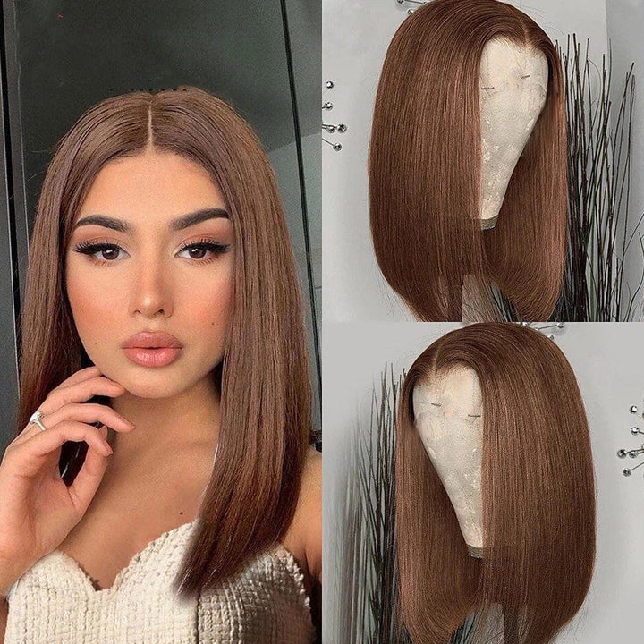 AILUXY 4x4 Lace Closure 4# Marron Lisse Bob Perruque