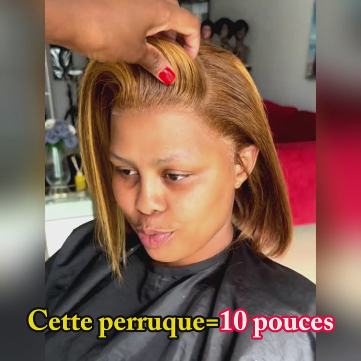 AILUXY Perruque Sans Colle 13x4 Lace Closure Perruque BOB Perruque Lisse 200% densité 100% Cheveux humains