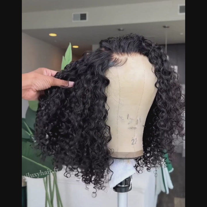 AILUXYhair 13x4 Lace Frontal Perruque Bouclée Bob Noir Perruque 200% densité 100% cheveux humains comme sur la vidéo 2 - 3 jours reçus+Un beau cadeau