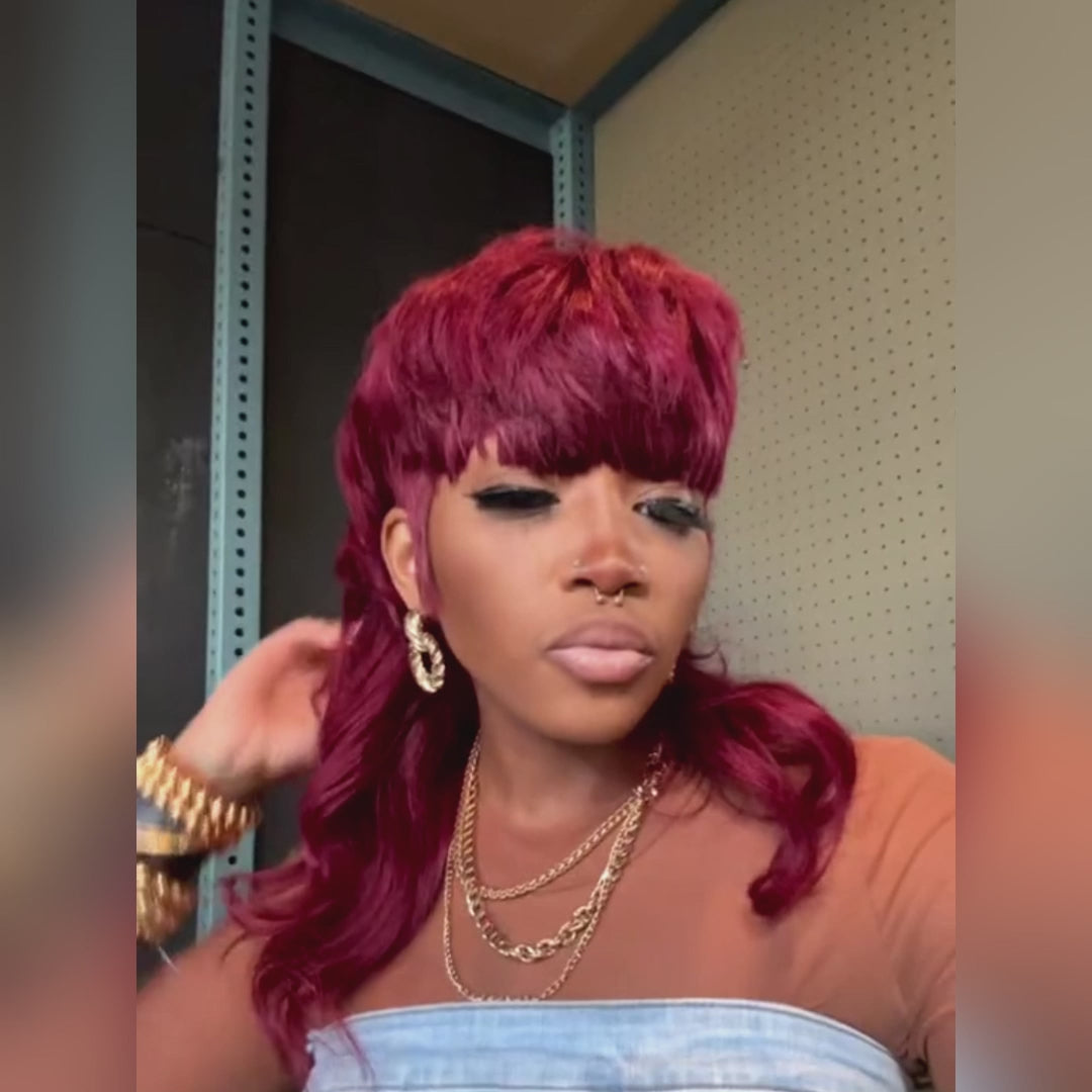 AILUXY Bourgogne MULLET Perruque 100% Cheveux Humains 99J comme sur la vidéo