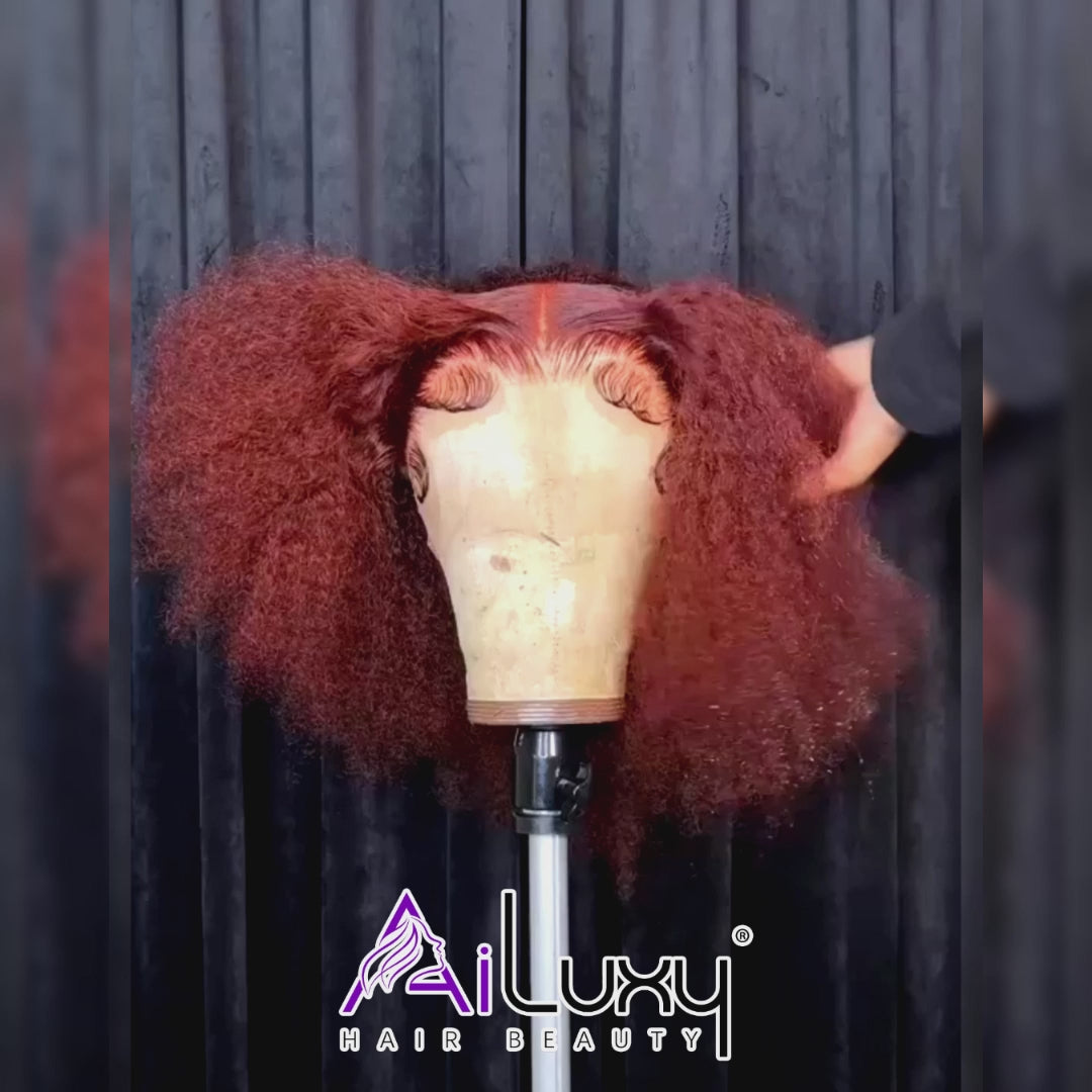 AILUXY 13x4 Lace Frontal Rouge Cuivré Perruque 200% Densité