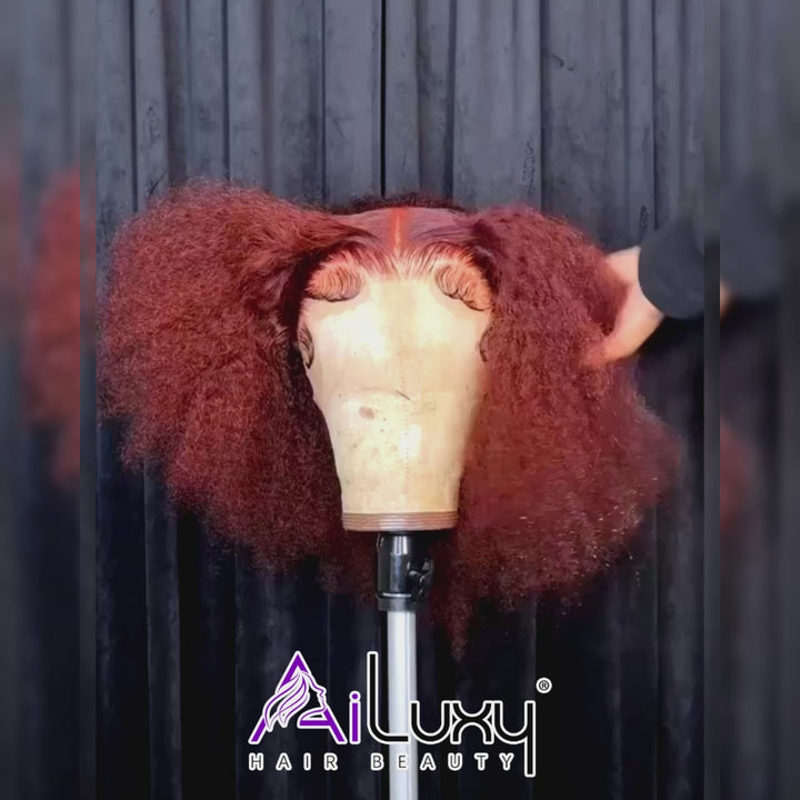 AILUXY 13x4 Lace Frontal Rouge Cuivré Perruque 200% Densité