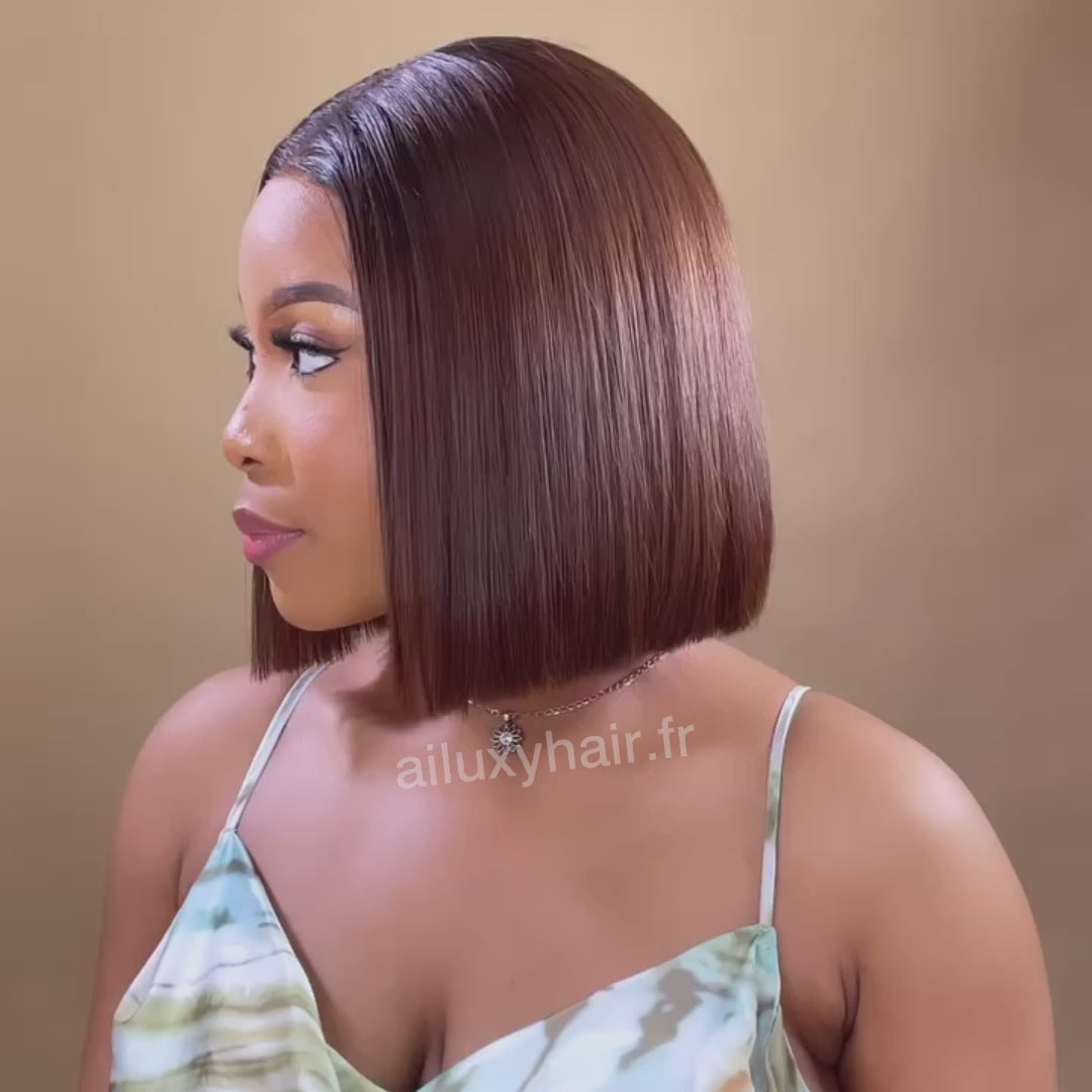 AILUXY 4x4 Lace Closure 4# Marron Lisse Bob Perruque